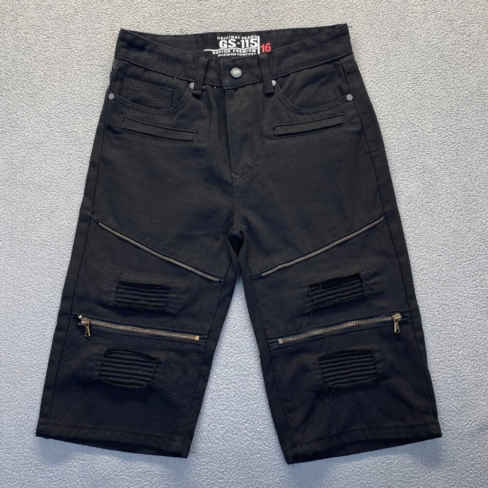 GS-115 Mens Black Rally Twill Distressed Size‎ 16 Denim Shorts,Y2K